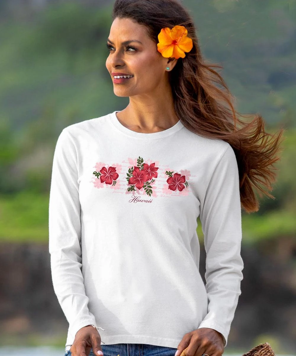 Beautiful Hibiscus - White Long Sleeve Crewneck T-Shirt 1 Beautiful Hibiscus - White Long Sleeve Crewneck T-Shirt
