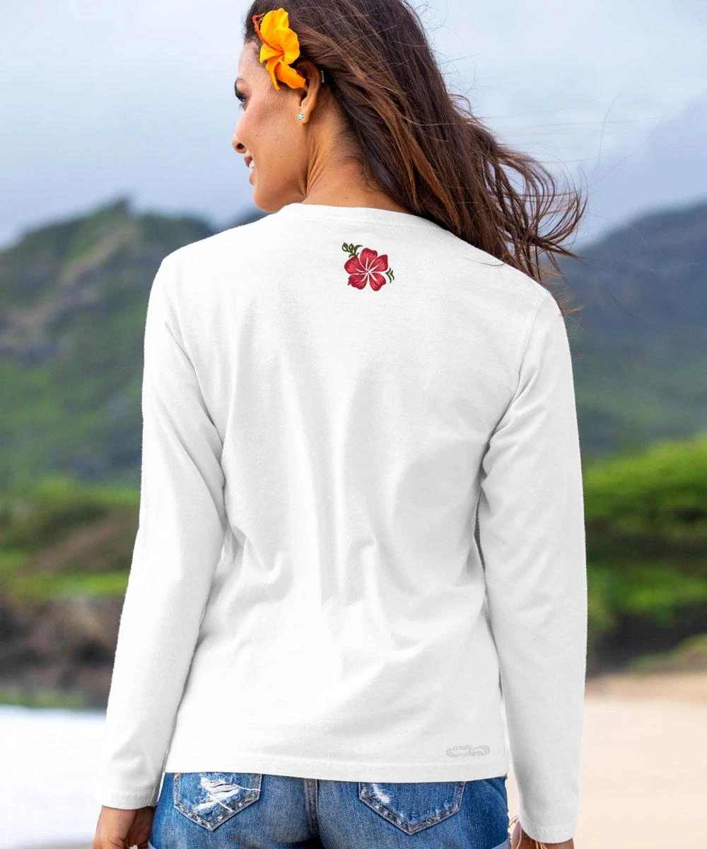 Beautiful Hibiscus - White Long Sleeve Crewneck T-Shirt 2 Beautiful Hibiscus - White Long Sleeve Crewneck T-Shirt - Image 2