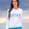 Row Of Palms - White Long Sleeve Crewneck T-Shirt