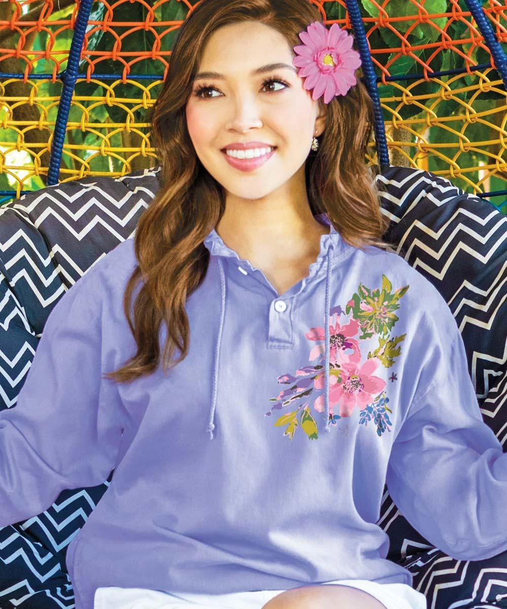 Splash Of Floral - Lavender Dyed Long Sleeve Lightweight Pullover 1 Splash Of Floral - Lavender Dyed Long Sleeve Lightweight Pullover