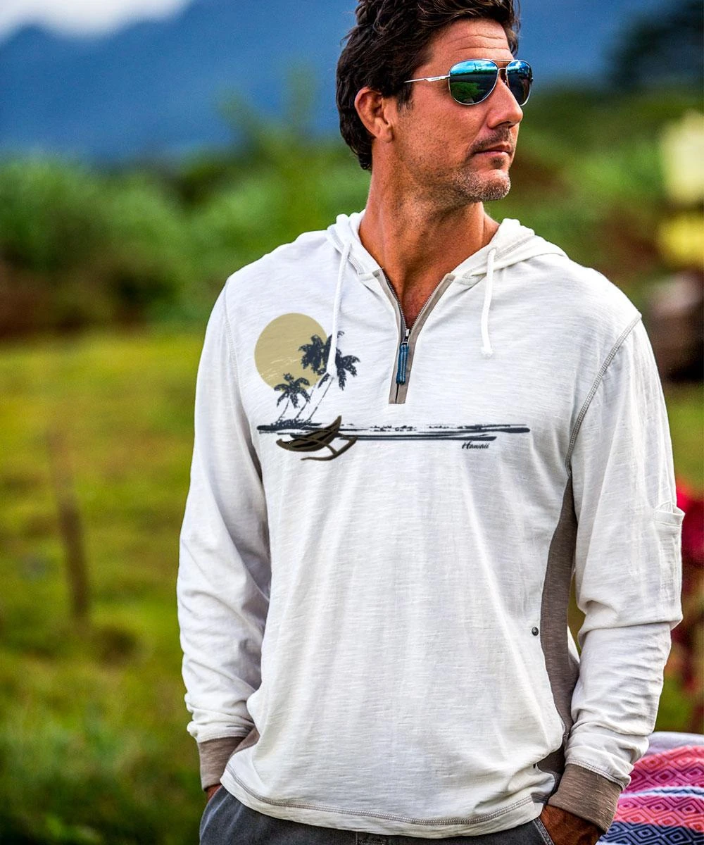 Hana Hou - Natural/Gray Long Sleeve Longboard Hooded Tee 1 Hana Hou - Natural/Gray Long Sleeve Longboard Hooded Tee