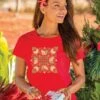 Butterfly Quilt - Candy Apple Red Dyed Short Sleeve Scoop Neck T-Shirt