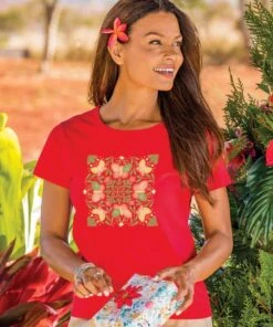 Butterfly Quilt - Candy Apple Red Dyed Short Sleeve Scoop Neck T-Shirt