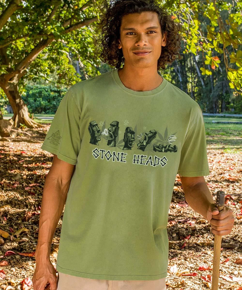 Stone Heads - Hemp Dyed Short Sleeve Crewneck T-Shirt 1 Stone Heads - Hemp Dyed Short Sleeve Crewneck T-Shirt