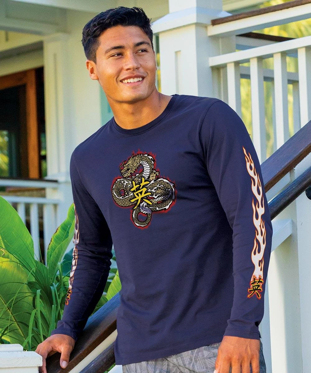Fire Dragon - Indigo Long Sleeve Pima T-Shirt 1 Fire Dragon - Indigo Long Sleeve Pima T-Shirt