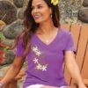Plumeria Breeze - Violet Short Sleeve Pima V-Neck T-Shirt