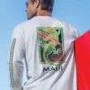 Maui Surf Co. Green Gecko - White Long Sleeve Crewneck T-Shirt