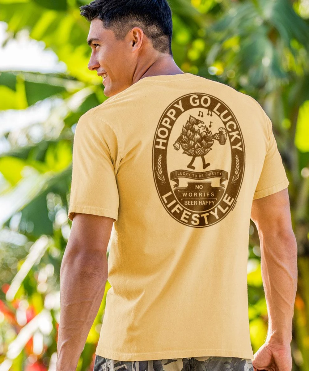 Hoppy Go Lucky - Beer Dyed Short Sleeve Crewneck T-Shirt 1 Hoppy Go Lucky - Beer Dyed Short Sleeve Crewneck T-Shirt