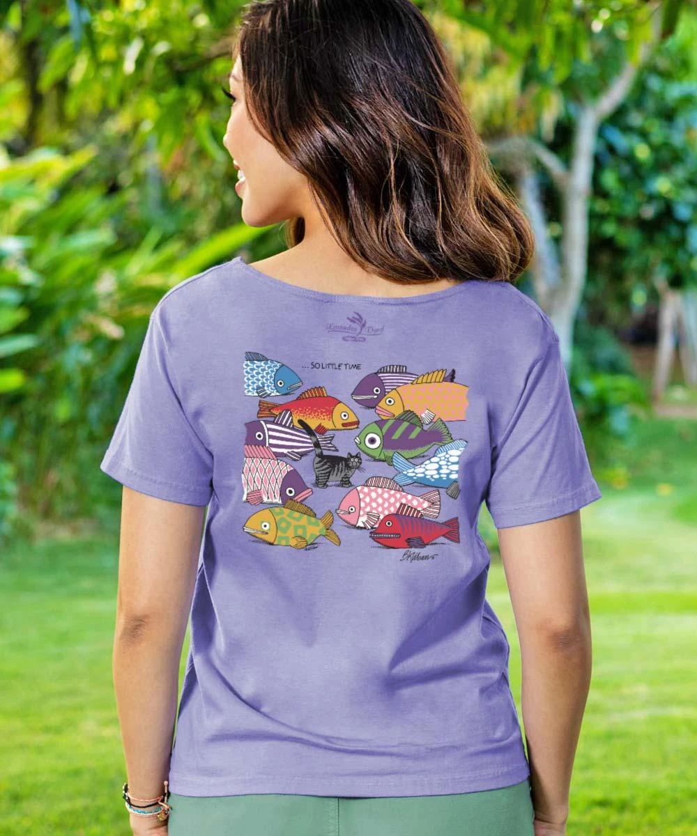 B. Kliban So Many Fish - Lavender Dyed Short Sleeve Scoop Neck T-Shirt 2 B. Kliban So Many Fish - Lavender Dyed Short Sleeve Scoop Neck T-Shirt - Image 2