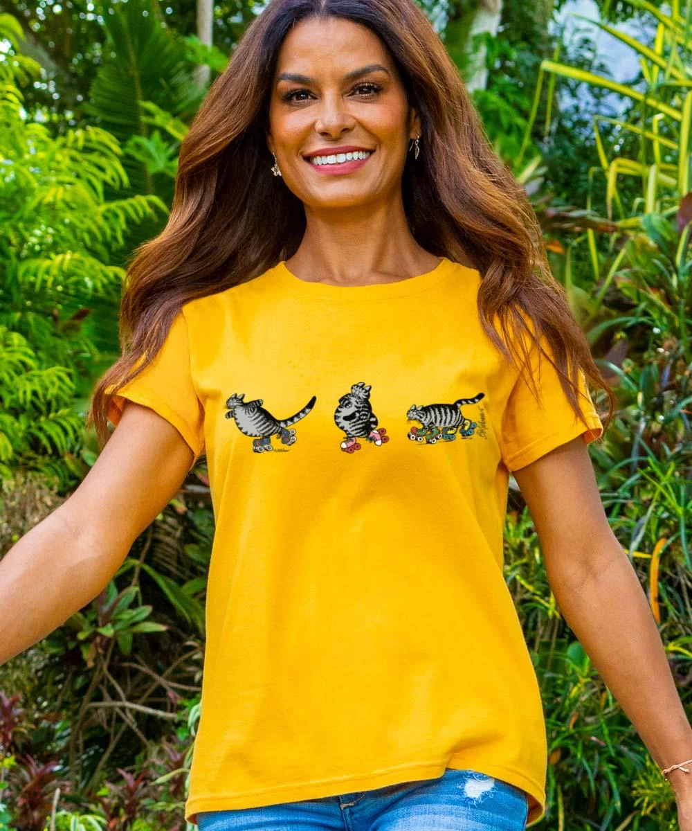 B. Kliban Skatey Cats - Pineapple Dyed Short Sleeve Crewneck T-Shirt 1 B. Kliban Skatey Cats - Pineapple Dyed Short Sleeve Crewneck T-Shirt