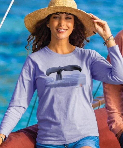 Wyland® Whale Tail Brushed - Lavender Dyed Long Sleeve Crewneck T-Shirt -Freedom Style Shop 6062bb06 f055 49f2 8921 1376acaf34b3