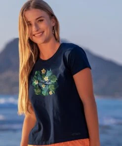 Plumeria Aloha - Navy Short Sleeve Crewneck T-Shirt