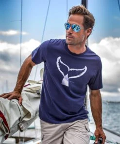 Wyland® Whale Tail Brush - Indigo Short Sleeve Pima T-Shirt