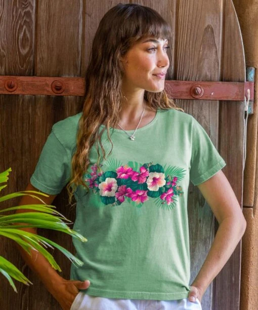 Pacific In Bloom - Key Lime Dyed Short Sleeve Scoop Neck T-Shirt -Freedom Style Shop 6837af72 86f8 48d9 b087 e529abe97788