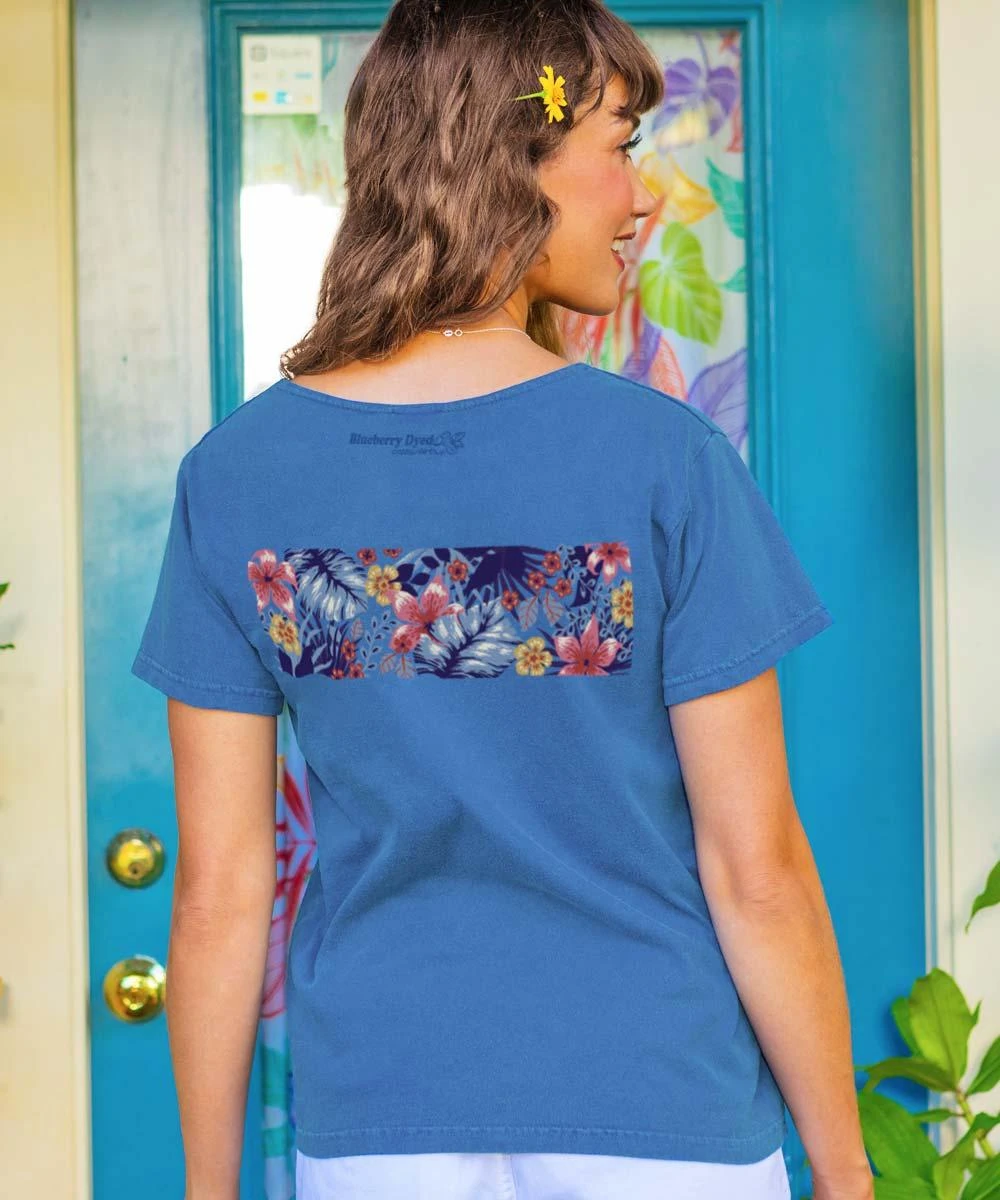 Tropical Purple Band - Blueberry Dyed Short Sleeve Scoop Neck T-Shirt 2 Tropical Purple Band - Blueberry Dyed Short Sleeve Scoop Neck T-Shirt - Image 2
