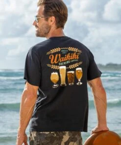 Waikiki Brewing Co Beer Row - Black Short Sleeve Crewneck T-Shirt