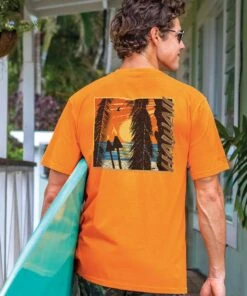 Beach Tiki Sunset - Apricot Dyed Short Sleeve Crewneck T-Shirt