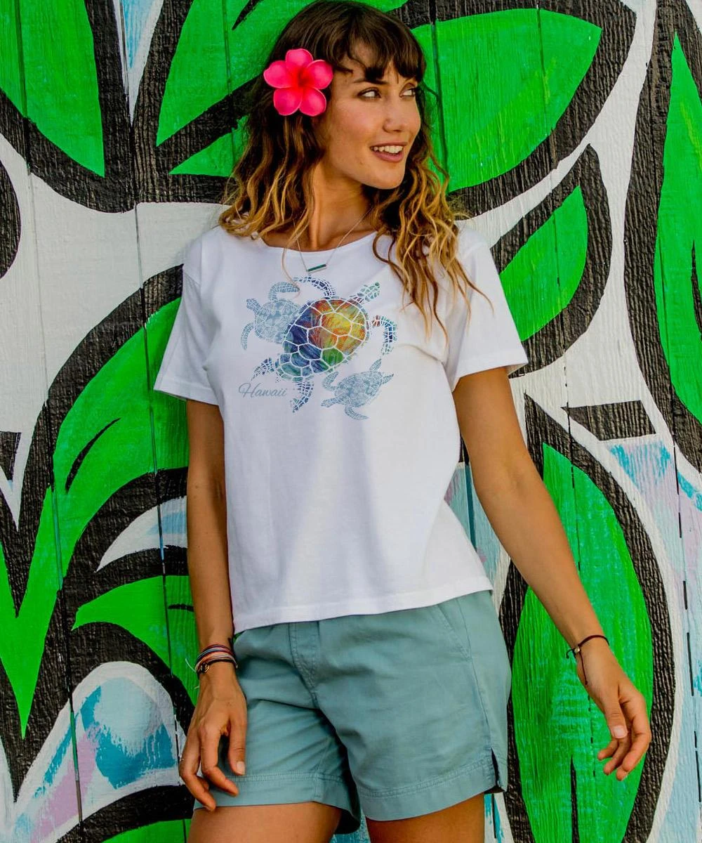 Turtle Seascape - White Short Sleeve Scoop Neck T-Shirt 1 Turtle Seascape - White Short Sleeve Scoop Neck T-Shirt