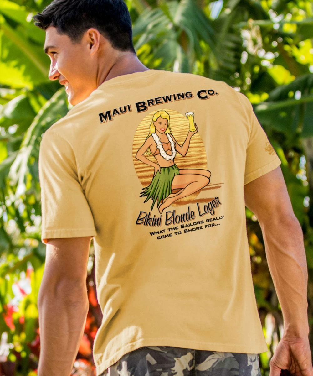 Maui Brewing Co Vintage Bikini Blonde - Beer Dyed Short Sleeve Crewneck T-Shirt 1 Maui Brewing Co Vintage Bikini Blonde - Beer Dyed Short Sleeve Crewneck T-Shirt