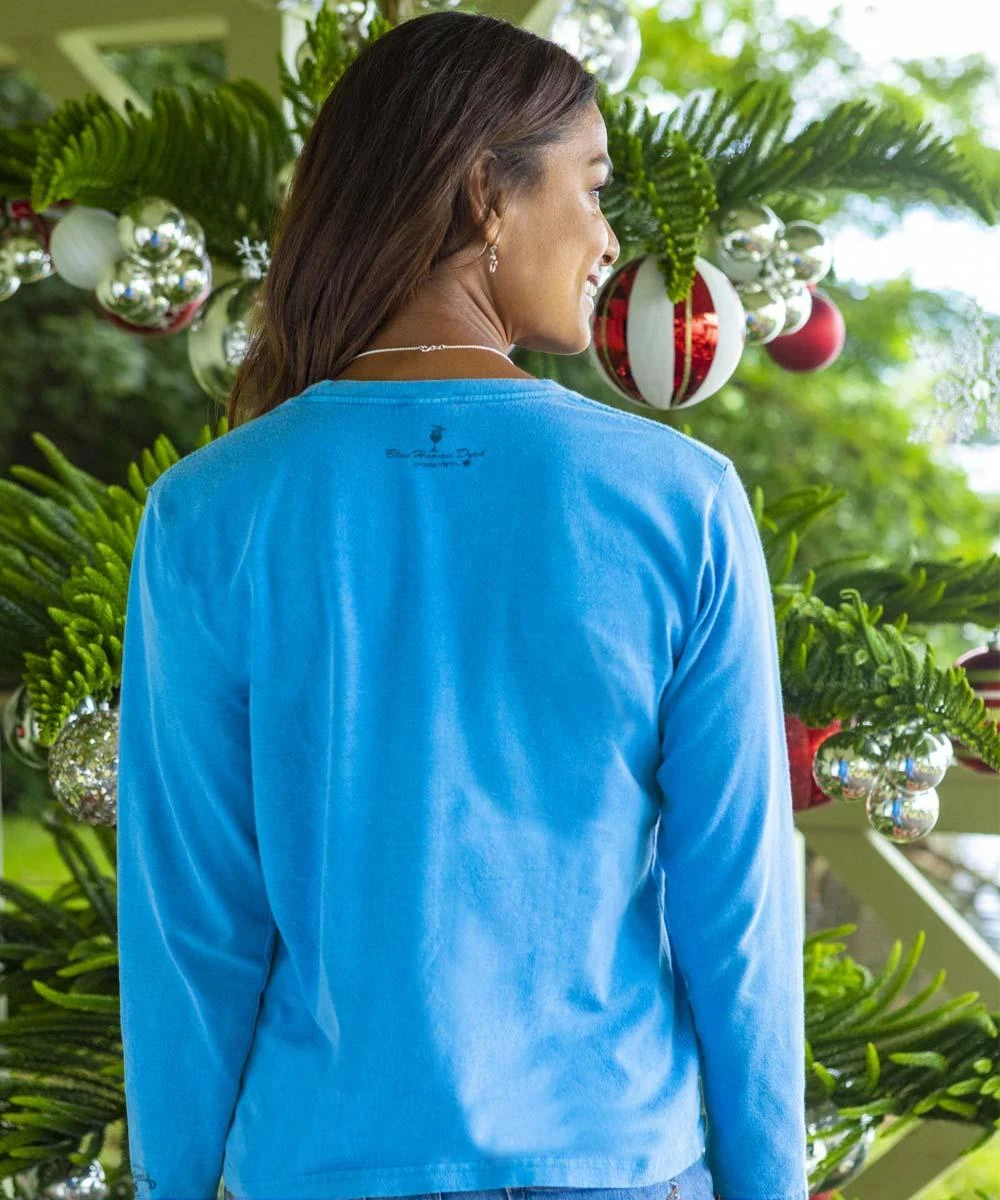 B. Kliban Snowfall Cat - Blue Hawaii Dyed Long Sleeve Crewneck T-Shirt 2 B. Kliban Snowfall Cat - Blue Hawaii Dyed Long Sleeve Crewneck T-Shirt - Image 2