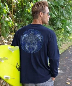 Lucky Olive Honu - Navy Long Sleeve Crewneck T-Shirt