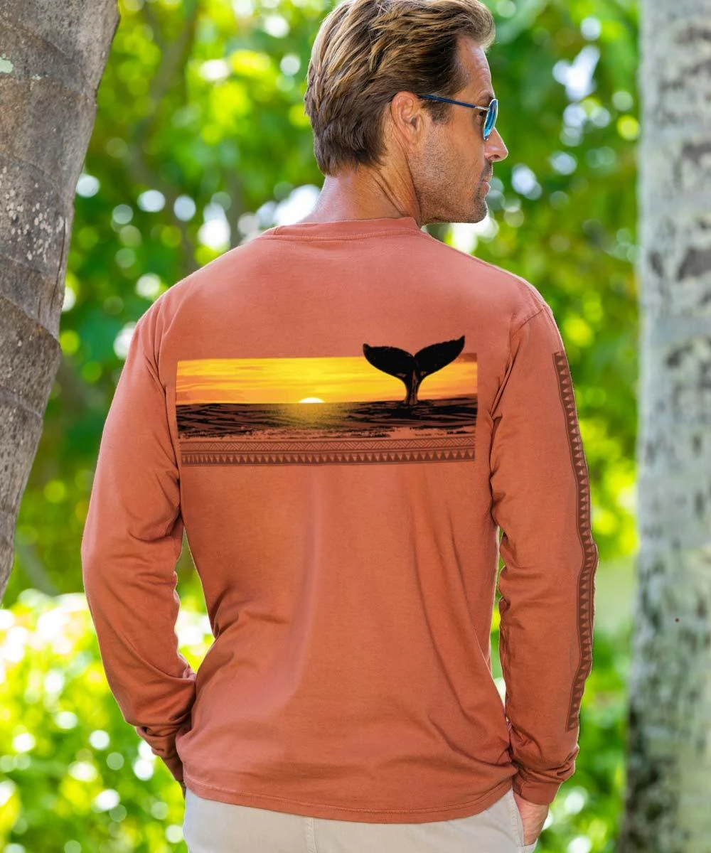Tribal Whale Band - Chile Dyed Long Sleeve Crewneck T-Shirt 2 Tribal Whale Band - Chile Dyed Long Sleeve Crewneck T-Shirt - Image 2