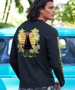 Retro Sail On - Jet Black Long Sleeve Pima T-Shirt