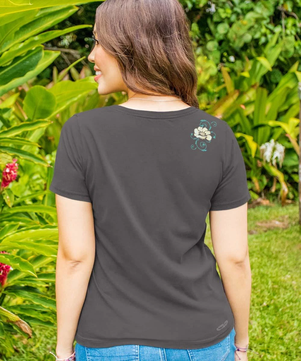 Elegant Floral - Graphite Short Sleeve Pima V-Neck T-Shirt 2 Elegant Floral - Graphite Short Sleeve Pima V-Neck T-Shirt - Image 2