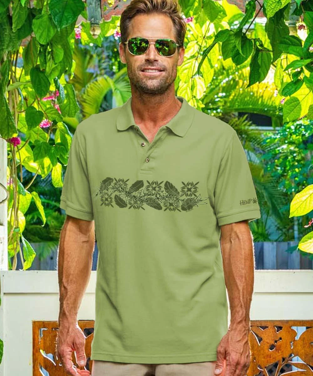 Ti Lei Band - Hemp Dyed Short Sleeve Pique’ Polo Shirt 1 Ti Lei Band - Hemp Dyed Short Sleeve Pique’ Polo Shirt