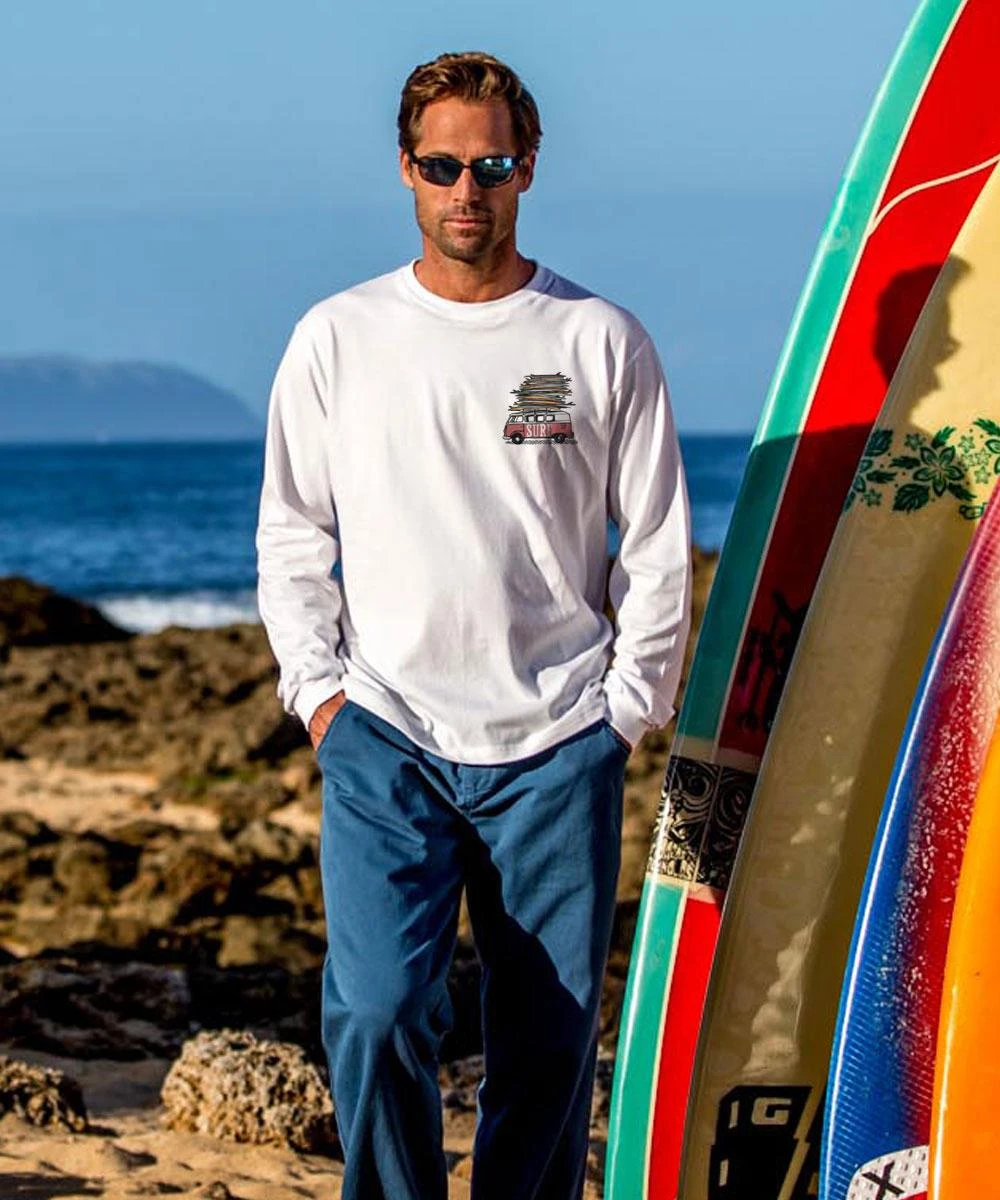 Volkswagen Surfmobile - White Long Sleeve Crewneck T-Shirt 2 Volkswagen Surfmobile - White Long Sleeve Crewneck T-Shirt - Image 2