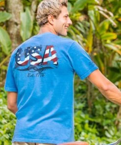 USA Est 1776 - Blue Hawaii Dyed Short Sleeve Crewneck T-Shirt