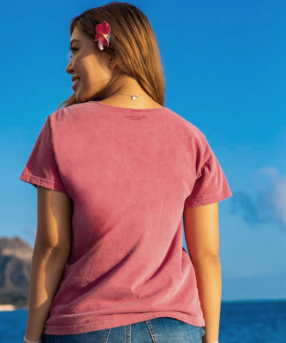 Polynesian Monstera - Paradise Red Dyed Short Sleeve Scoop Neck T-Shirt 2 Polynesian Monstera - Paradise Red Dyed Short Sleeve Scoop Neck T-Shirt - Image 2