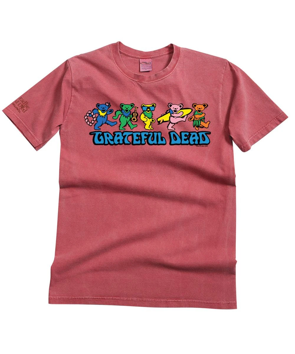 Grateful Dead Hula Bears - Paradise Red Dyed Short Sleeve Crewneck T-Shirt 1 Grateful Dead Hula Bears - Paradise Red Dyed Short Sleeve Crewneck T-Shirt