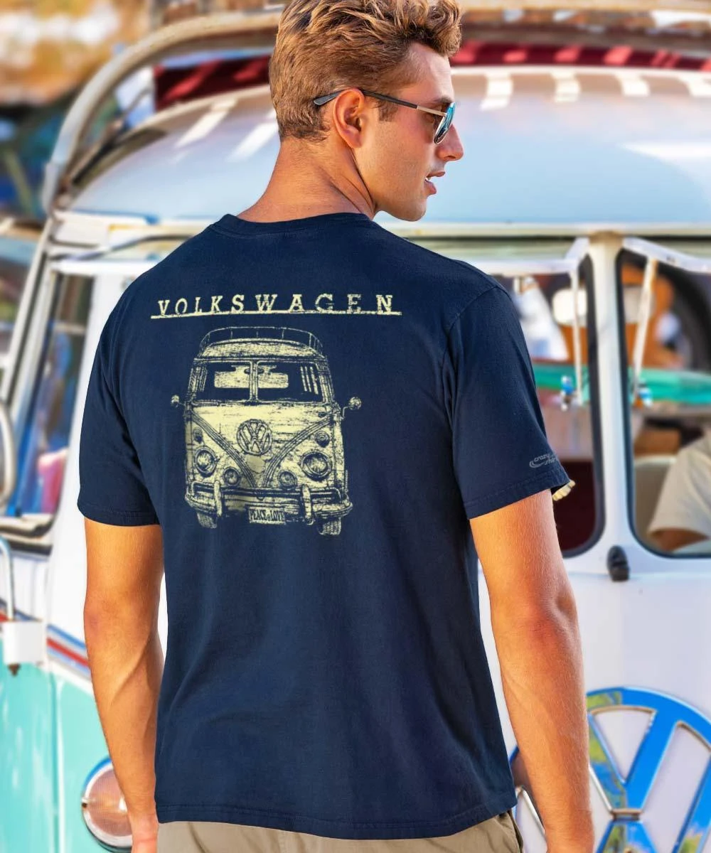 Volkswagen Sketched Van - Navy Short Sleeve Crewneck T-Shirt 1 Volkswagen Sketched Van - Navy Short Sleeve Crewneck T-Shirt