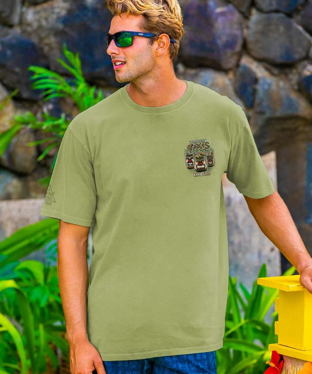 Thirsty Tikis - Hemp Dyed Short Sleeve Crewneck T-Shirt 1 Thirsty Tikis - Hemp Dyed Short Sleeve Crewneck T-Shirt