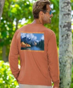 Fall Mountain Scenic - Chile Dyed Long Sleeve Crewneck T-Shirt