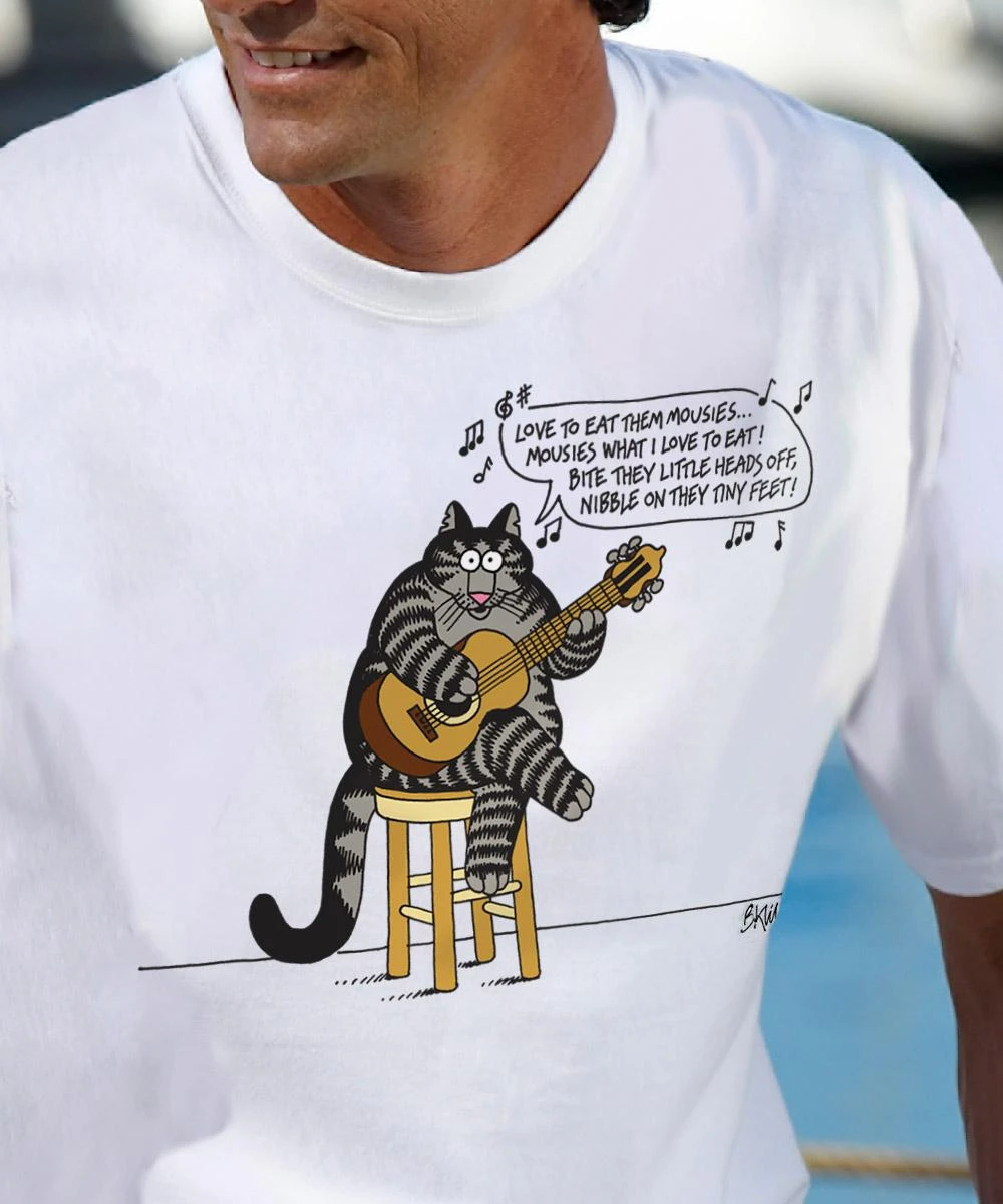 B. Kliban Eat Them Mousies - White Short Sleeve Crewneck T-Shirt 1 B. Kliban Eat Them Mousies - White Short Sleeve Crewneck T-Shirt