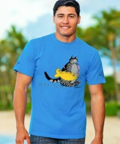 B. Kliban Beach Getaway Cat - Blue Hawaii Dyed Short Sleeve Crewneck T-Shirt