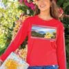 Kaena Point Plumeria - Candy Apple Red Dyed Long Sleeve Crewneck T-Shirt