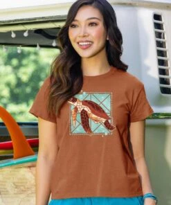 Sea Turtle Quilt - Cinnamon Dyed Short Sleeve Crewneck T-Shirt