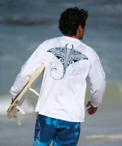 Kava Kava Ray - White Long Sleeve Crewneck T-Shirt