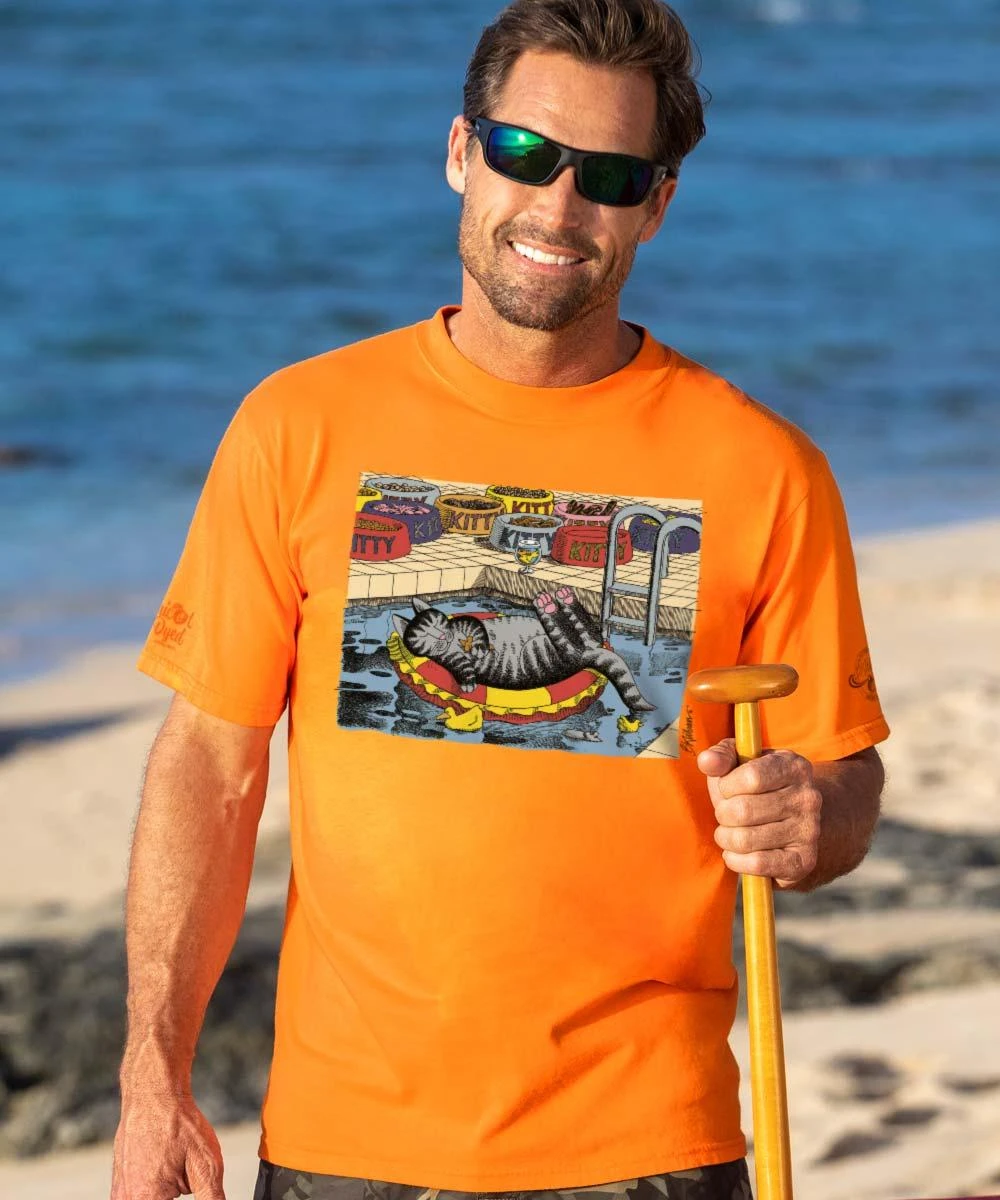 B. Kliban Pool Cat - Apricot Dyed Short Sleeve Crewneck T-Shirt 1 B. Kliban Pool Cat - Apricot Dyed Short Sleeve Crewneck T-Shirt
