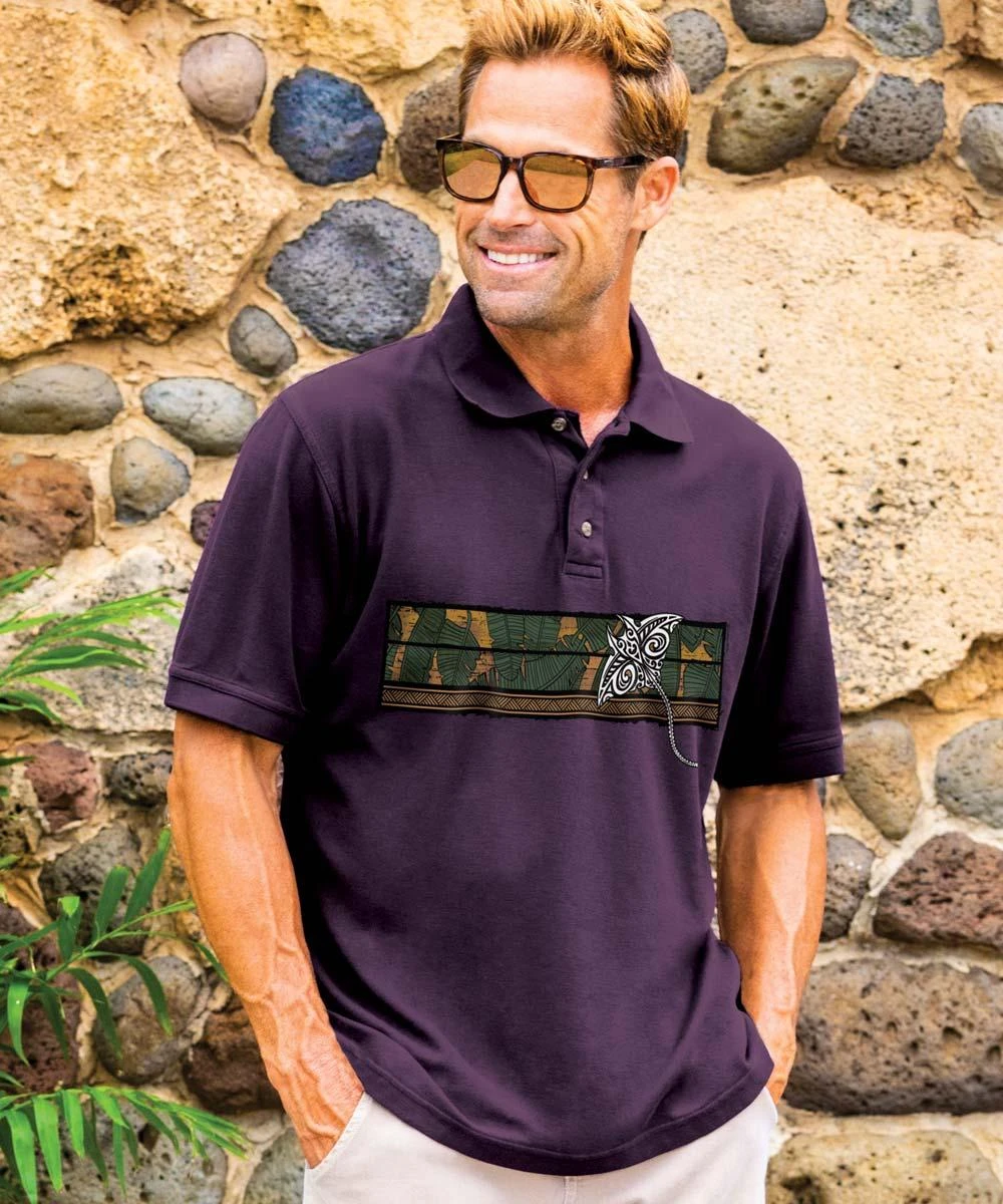 Island Roots Band - Blackberry Dyed Short Sleeve Pique’ Polo Shirt 1 Island Roots Band - Blackberry Dyed Short Sleeve Pique’ Polo Shirt