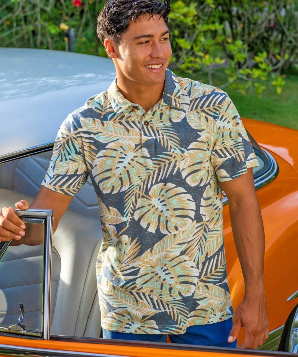 Kia’i - Blue/Tan Short Sleeve Hawaiian Polo Shirt 1 Kia’i - Blue/Tan Short Sleeve Hawaiian Polo Shirt