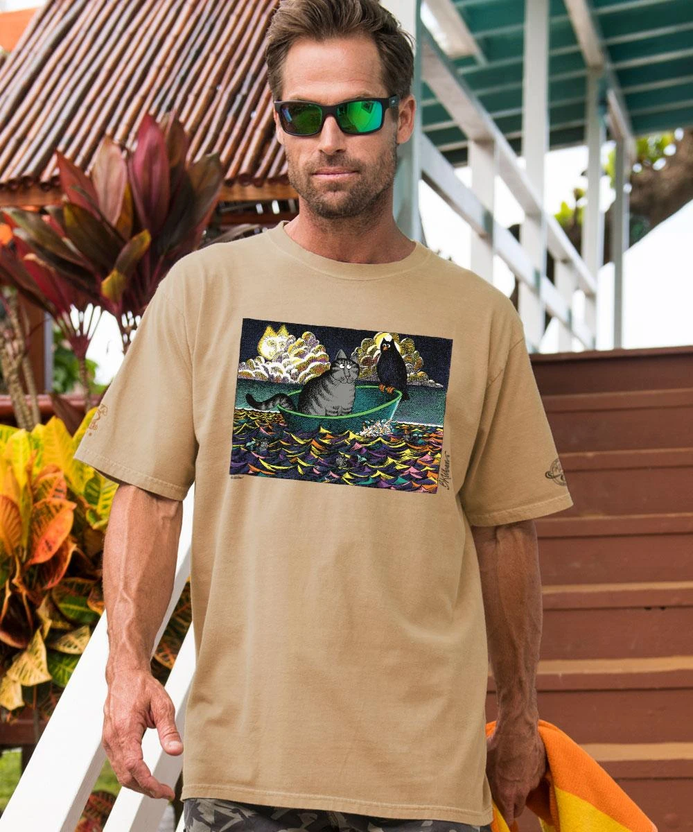 B. Kliban Cat At Sea - Kona Coffee Dyed Short Sleeve Crewneck T-Shirt 1 B. Kliban Cat At Sea - Kona Coffee Dyed Short Sleeve Crewneck T-Shirt