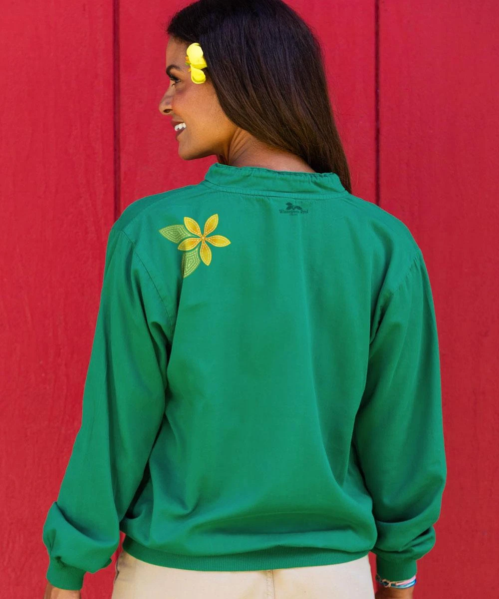 Plumeria Quilt Band - Wintergreen Dyed Long Sleeve Lightweight Pullover 2 Plumeria Quilt Band - Wintergreen Dyed Long Sleeve Lightweight Pullover - Image 2