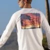 Flag Sunset - White Long Sleeve Crewneck T-Shirt