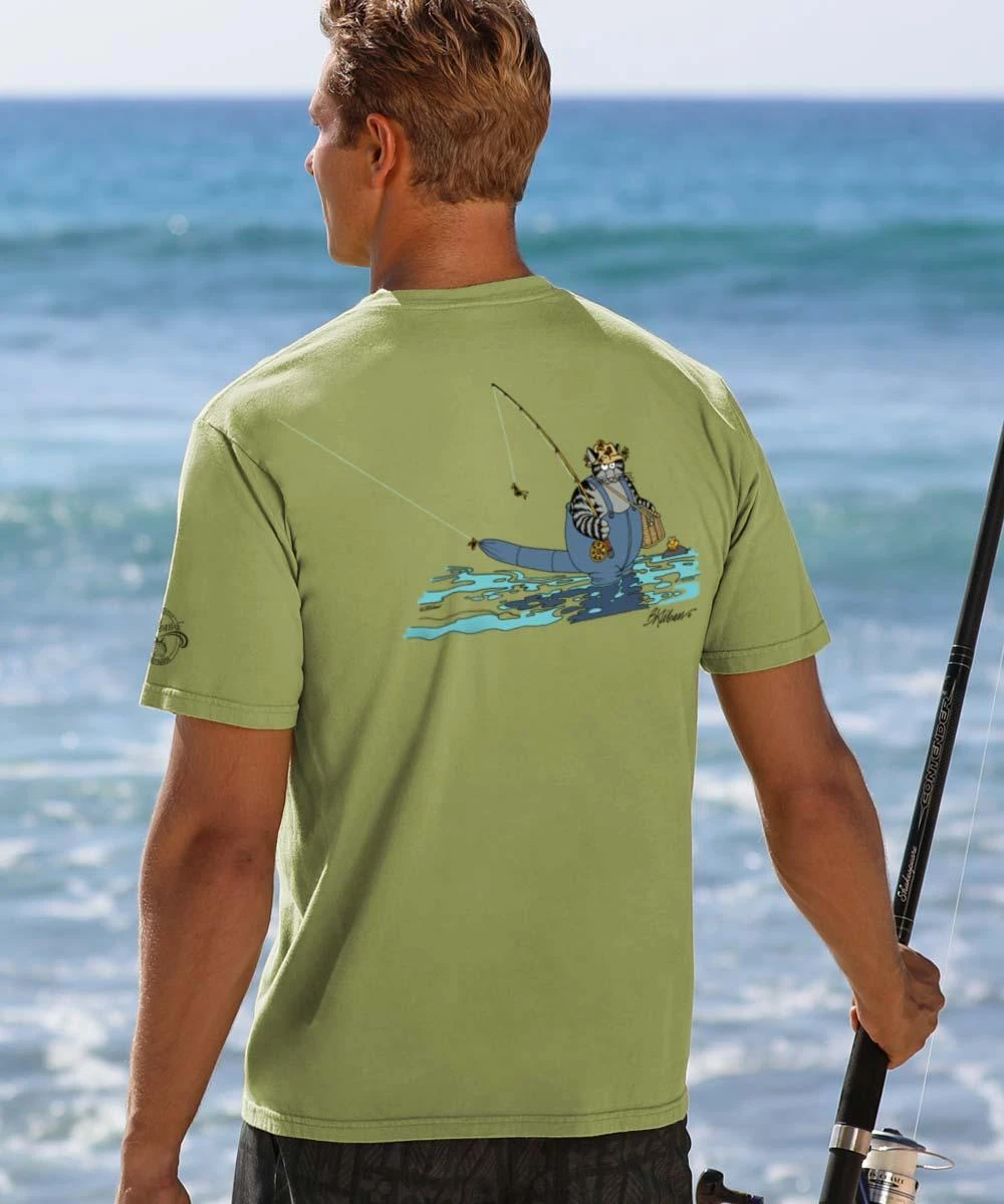 B. Kliban Fly Fishing Cat - Hemp Dyed Short Sleeve Crewneck T-Shirt 2 B. Kliban Fly Fishing Cat - Hemp Dyed Short Sleeve Crewneck T-Shirt - Image 2