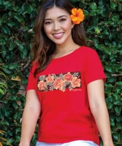 Hibiscus Sparkle - Candy Apple Red Dyed Short Sleeve Scoop Neck T-Shirt