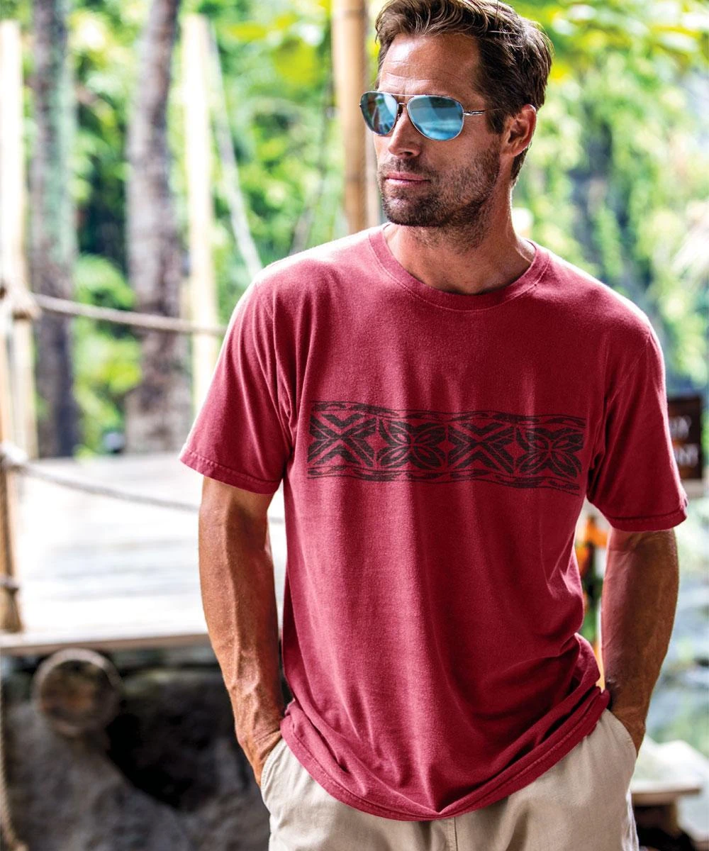 Tapa Band - Paradise Red Dyed Short Sleeve Crewneck T-Shirt 1 Tapa Band - Paradise Red Dyed Short Sleeve Crewneck T-Shirt